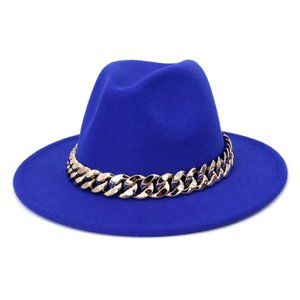 Fedora hat with large thick gold chain wide brim hat (56-58cm adjustable)